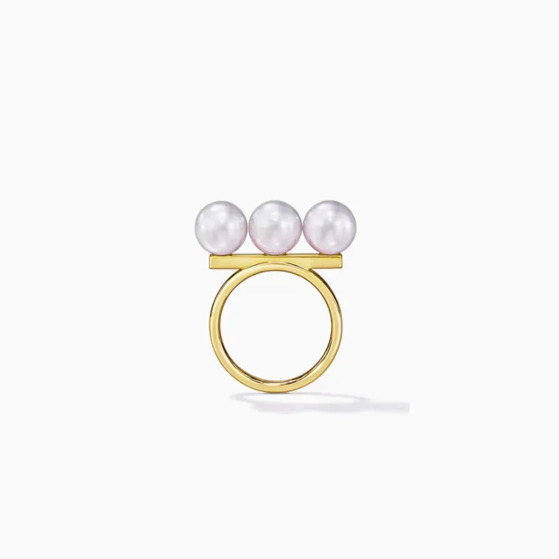 

KURSHUNI Customized Similated Three-Pearls Ring For Women Gold Color Luxury Quality Jewelry 2022 New Trend Korean Fashion INS