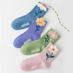 Kids Socks 4 Pairs/Lot Spring Summer Cotton Girls Socks Cute Flowers Pattern for Children Baby Little Girl Clothing Accessories