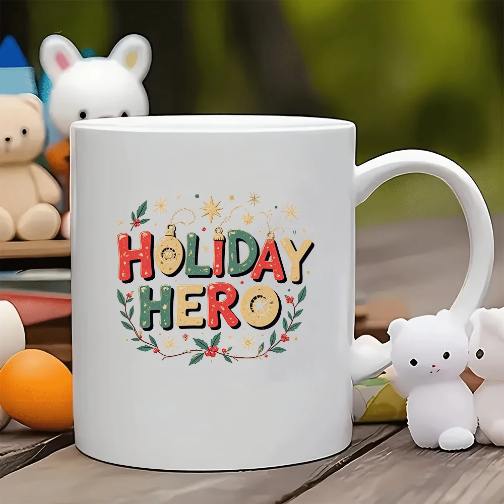

11oz Cup + Holiday Hero Christmas Sticker - Christmas Gift Kids Water Cup Family Office Coffee Cup