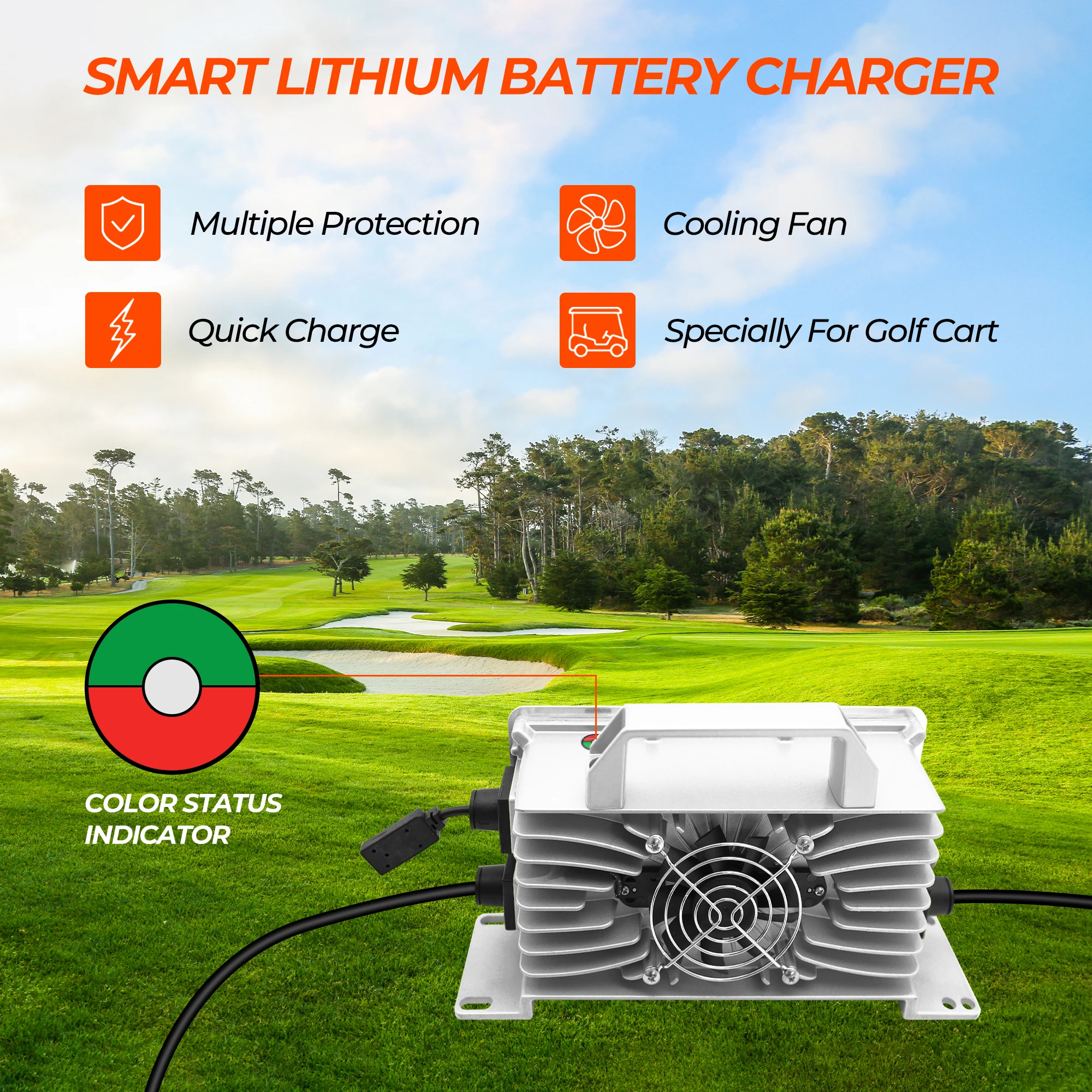 شاحن بطارية ذكي لعربة الجولف 48 فولت 15 أمبير مع قابس على شكل D لعربة الجولف EZGO TXT