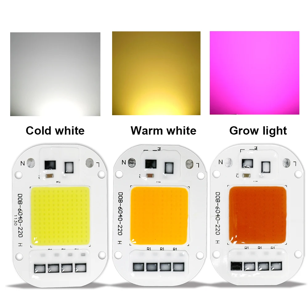 Driverless LED COB Chip AC 220V 20W 30W 50W Lamp Beads Smart IC No Need Driver DIY Led Bulb Full Spectrum Grow Light Floodlight