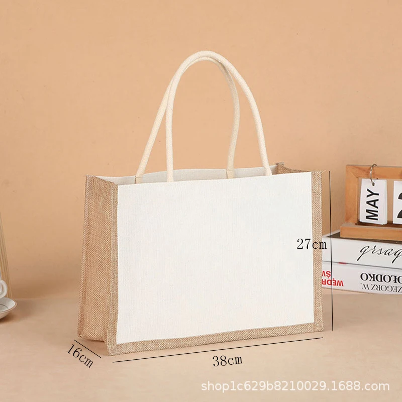 Canvas Linen Tote Bag Eco-friendly Double-Dided Blank Shopping Handbags Large Reusable Grocery Water Resistant DIY Container