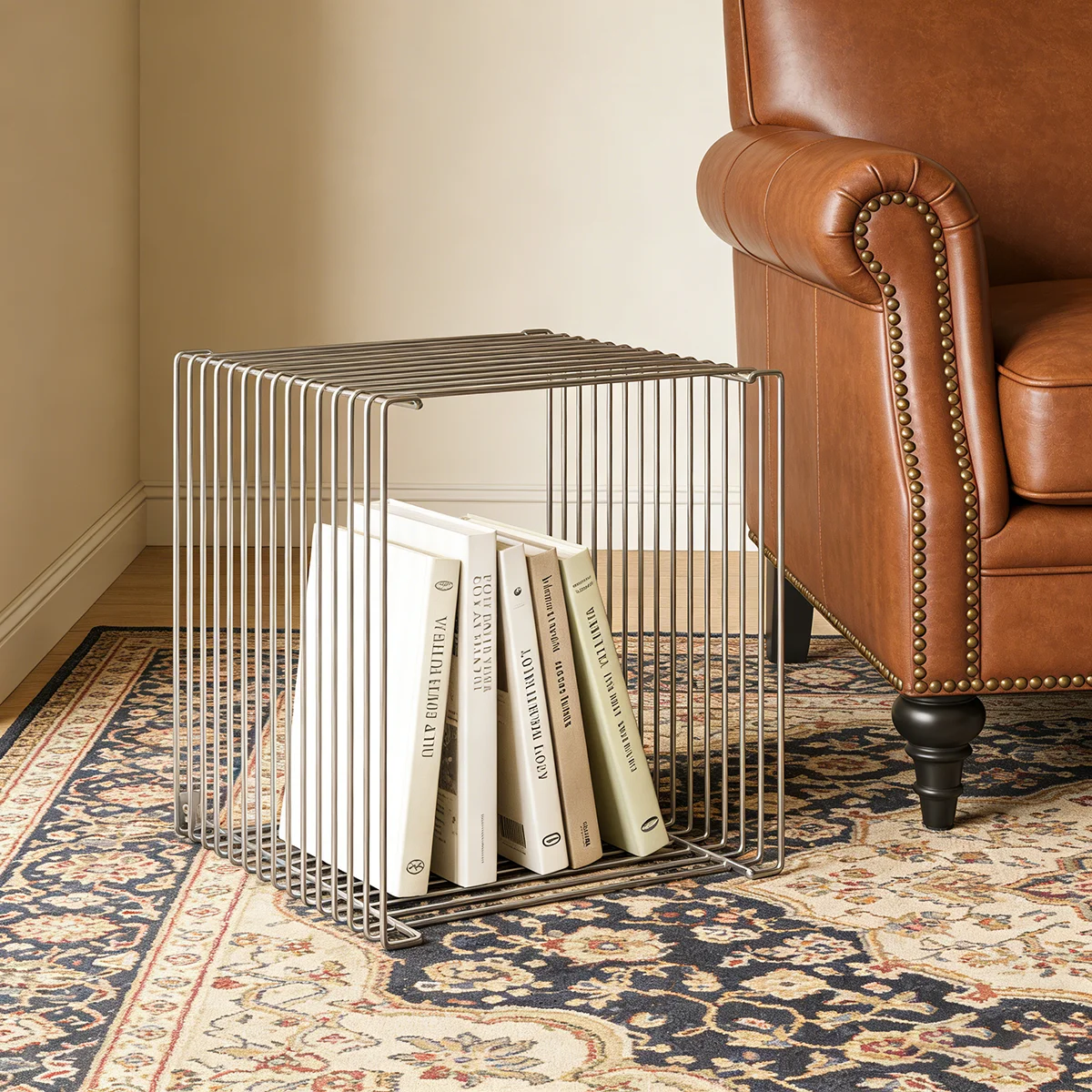 

Минималистичная металлическая проволочная полка для книг, прикроватная подставка для хранения в спальне, напольный органайзер для книг в гостиной, элегантный и простой держатель для книг