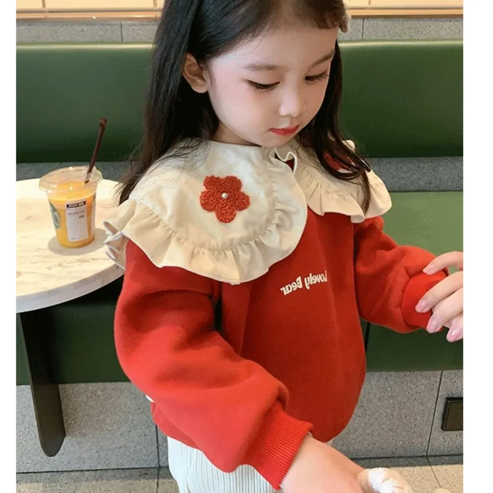 

Little Girls Clothing Vintage Sweatshirt Flower Sweater Autumn Children Casual Top Girls' Fashion Pullover Cropped Pink Hoodie