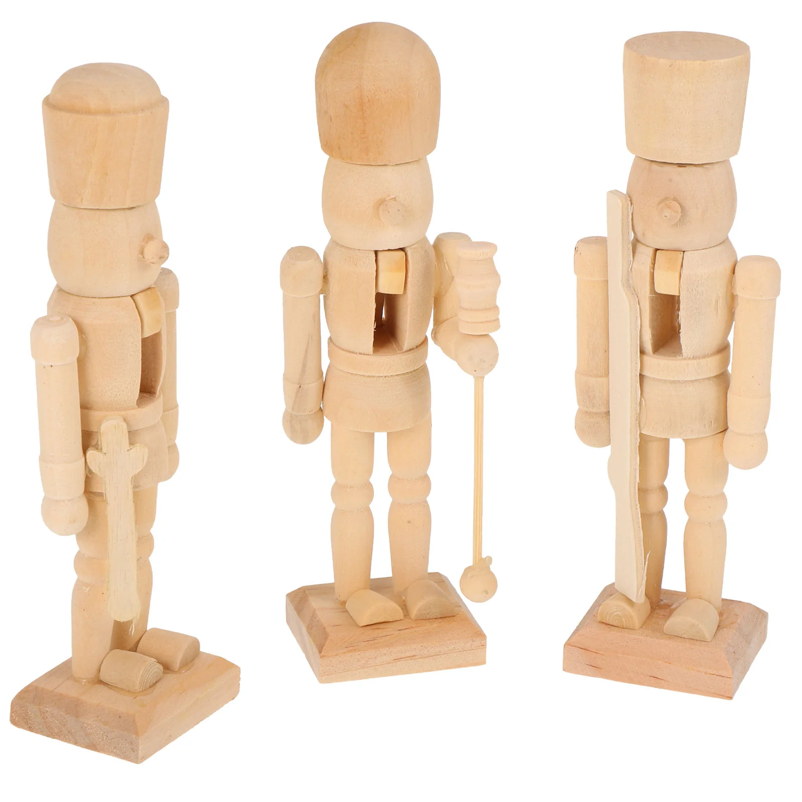 3 Pcs Puppet White Embryo Walnut Soldier Nutcracker Wooden Biscuits Toys Statue Ornaments Man Christmas Tree Decorations