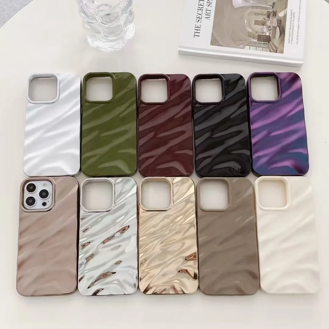 

High-quality glossy leather wave-patterned iPhone case with ten color options Wave pattern phone case with ten color options ava