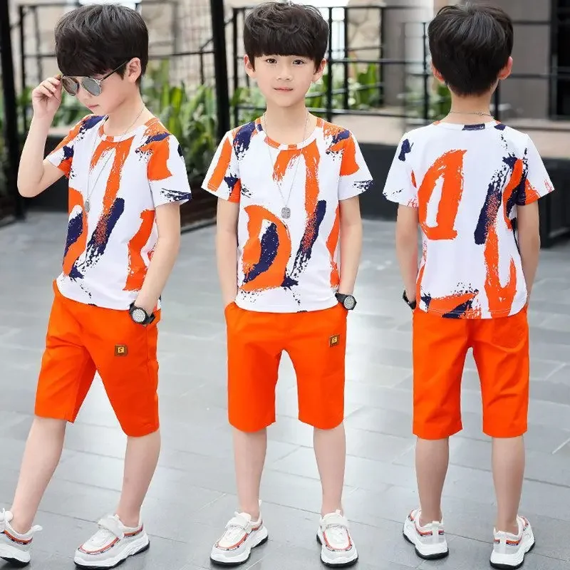 

Boys Kids 2024 New Summer Outfits Cotton Teenage Boys Clothing Casual Suit Children Short Sleeve Shirt Shorts Set 5 7 9 12 Years