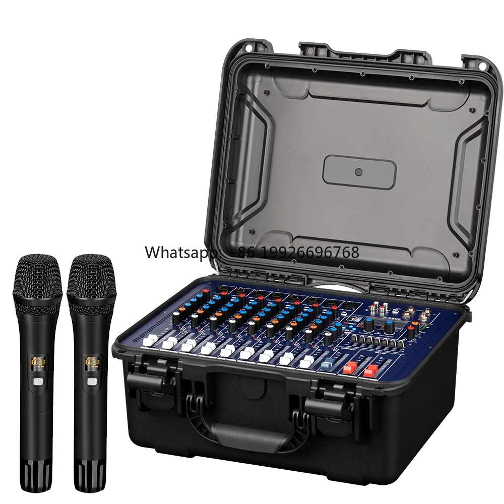 

Professional 8-Channel Audio Power Amplifier 2 Handheld Wireless Microphones Video Lighting Professional Powered Audio Mixer