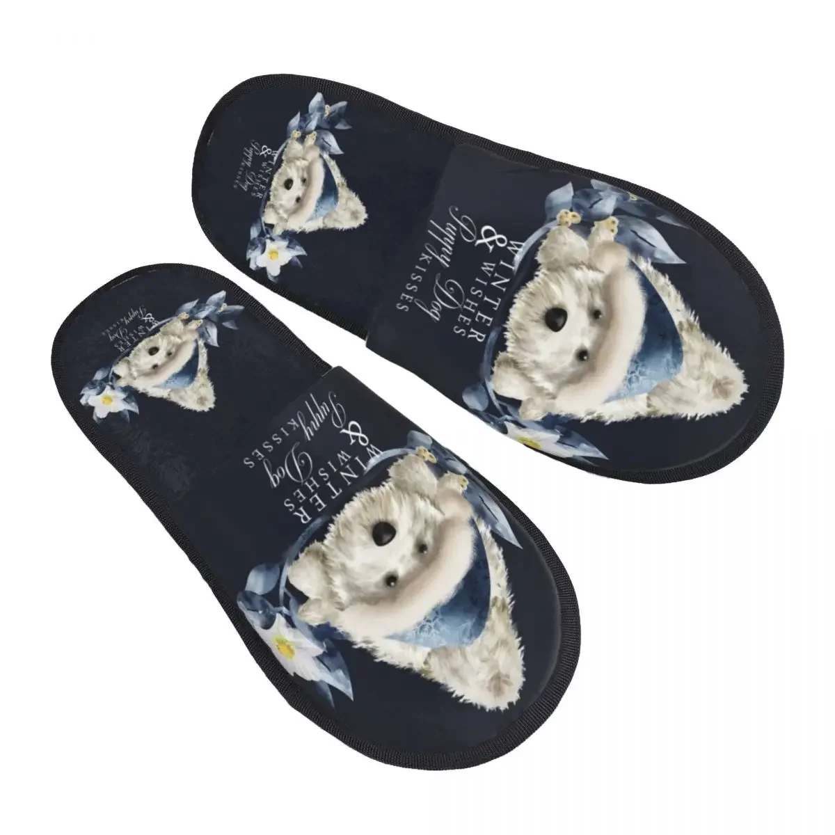 Custom Cute Christmas Westie Soft Memory Foam House Slippers Women West Highland White Terrier Dog Cozy Warm Anti-Skid Slipper