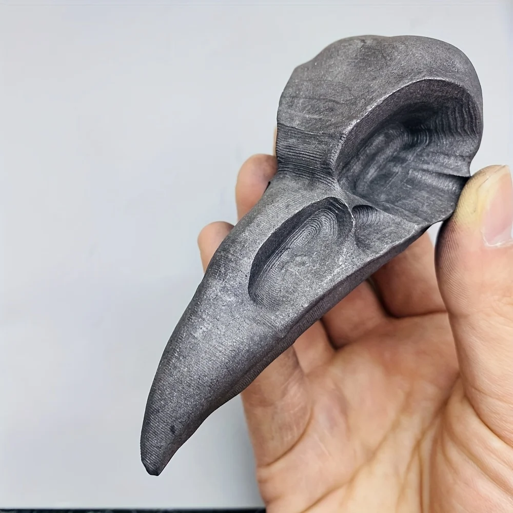 1p Hand-Carved Natural Shungite Crow Skull Statue - Polished Stone Ornament for Room Decor, Educational Specimen