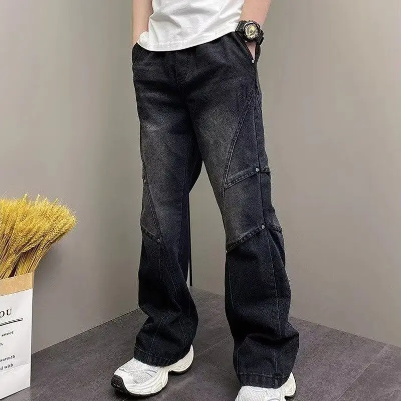 Fashion 2026 Drawstring Elastic Waist Trendy Men Loose Harlan Straight Black Retro Casual Cargo Pants Men Clothing Jeans Hombre