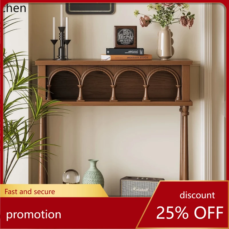 CZ  medieval solid wood arch entrance platform Entrance hall Narrow entrance table Living room Wall side cabinet Locker