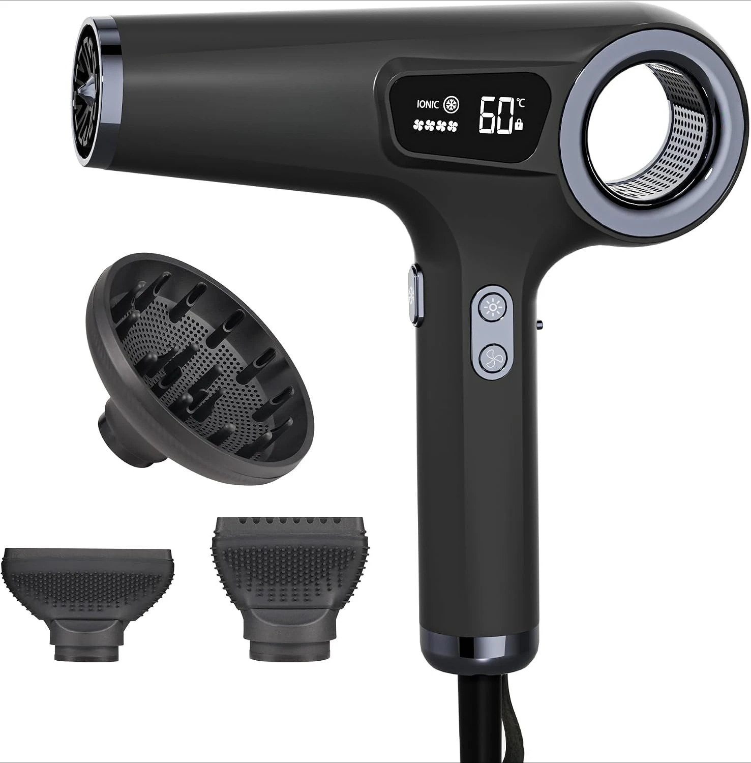 Hair Dryer  110000 RPM High Speed Ionic Diffuser Brushless Motor 500M Negative Ions Fast Drying All Seasons Black