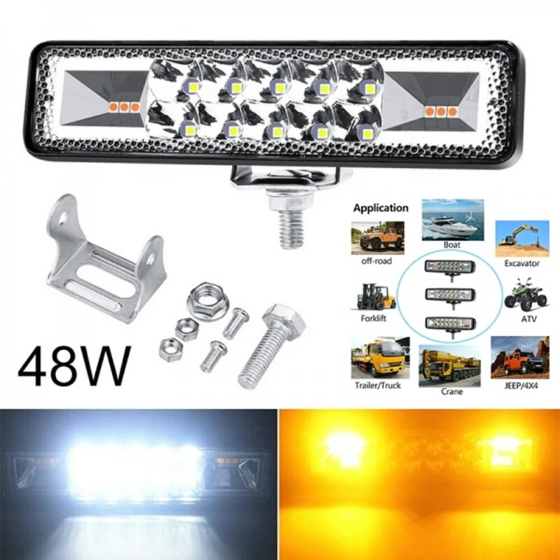 48W 12/24V Car Amber 12 LED Strobe Flash Work Light Bar Warning Fit For Offroad Jeep