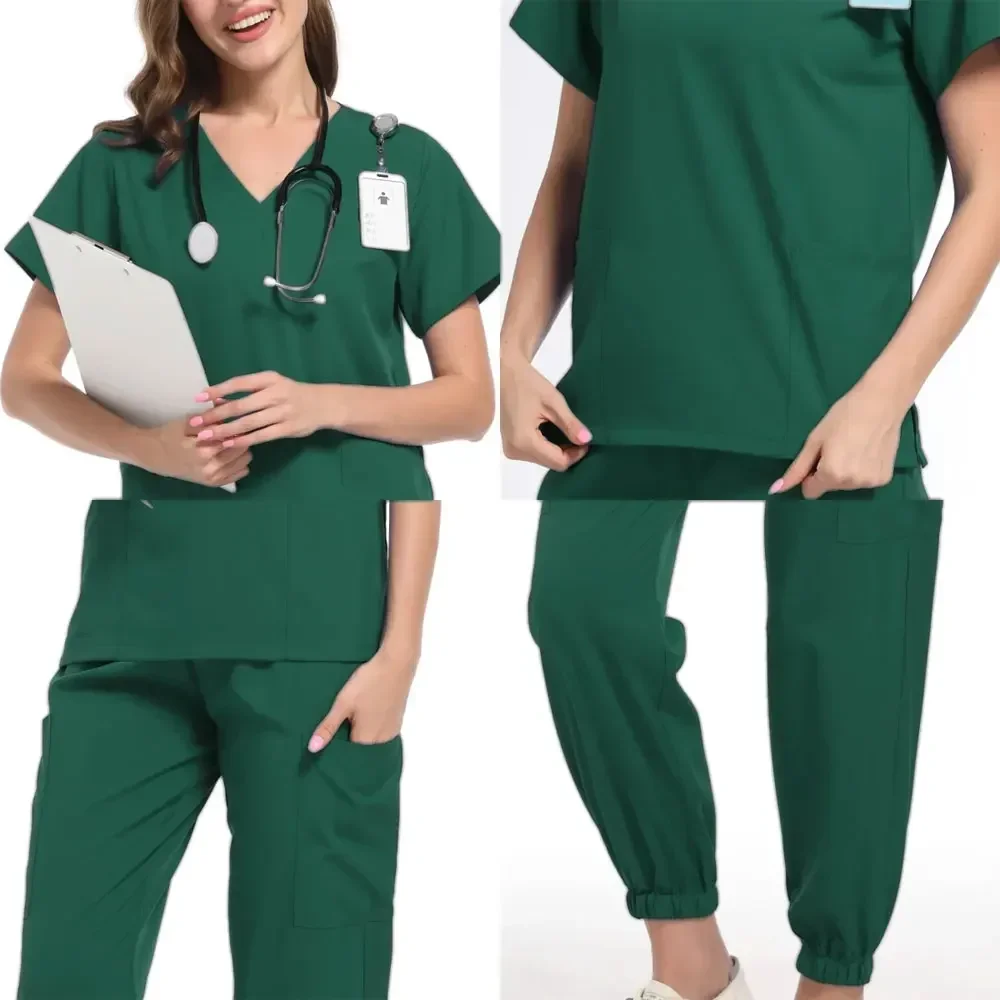 Multicolour Jogger Suits Doctor Nursing Uniforms Short Sleeve V-neck Tops Pocket Pants Nurse Scrubs Set Medical Clinical Clothes