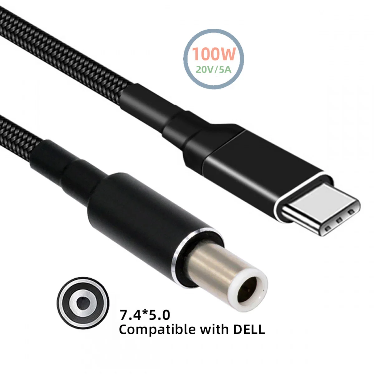 USB-C charger adapter cord 65W 100W Type C Input to DC 7.4*5.0mm Output Power 20V 5A Charge Cable compatible with DELL-Laptop