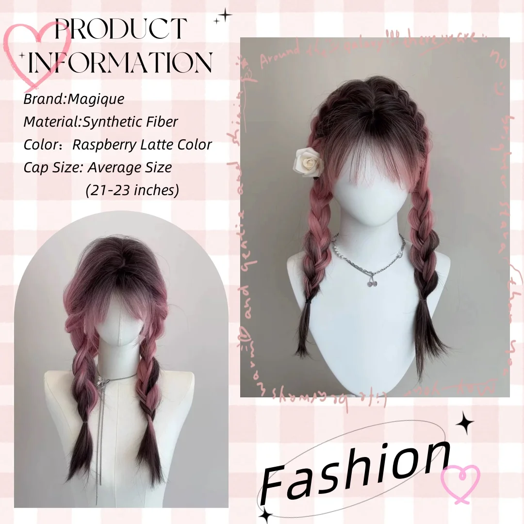 Long Ombre Pink Layered Synthetic Wig Straight Raspberry Latte Wigs with Bangs for Women Cosplay Natural Heat Resistant