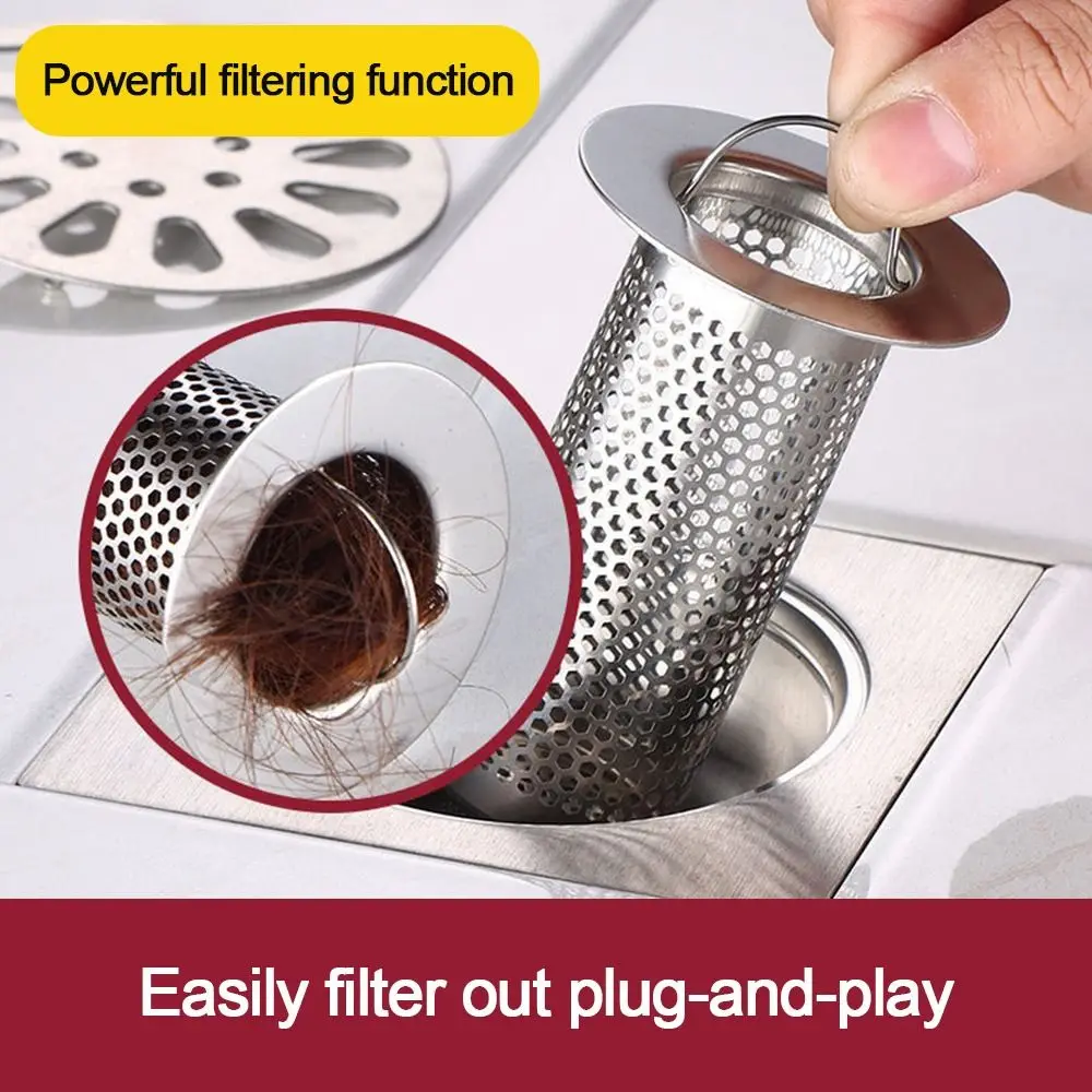 Anti-Clogging Floor Drain Filter Mesh With Handle Stainless Steel Food Hair Stopper Anti-Pest Waste Drainer Sealing Cover