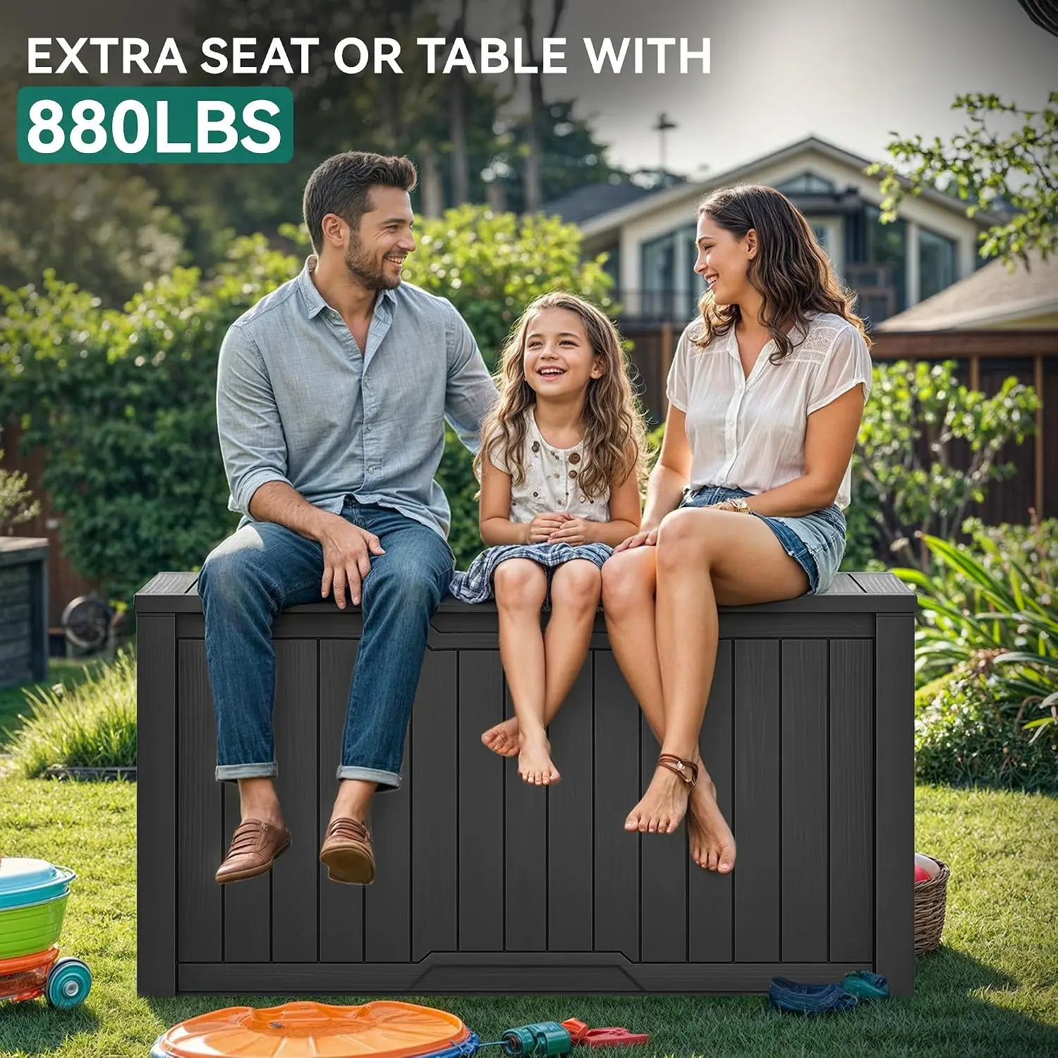 230 Gallon Weather Resistant Resin Outdoor Storage Deck Box, Lockable Storage Container for Patio Furniture, Outdoor Cushions, Garden Tools, Sports Equipment and Pool Supplies, Black