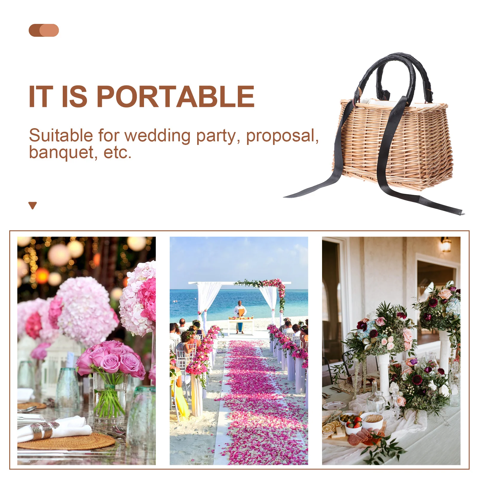 Handbag Rattan Flower Basket Gift Storage Small Wicker with Handle Cotton Wedding Container