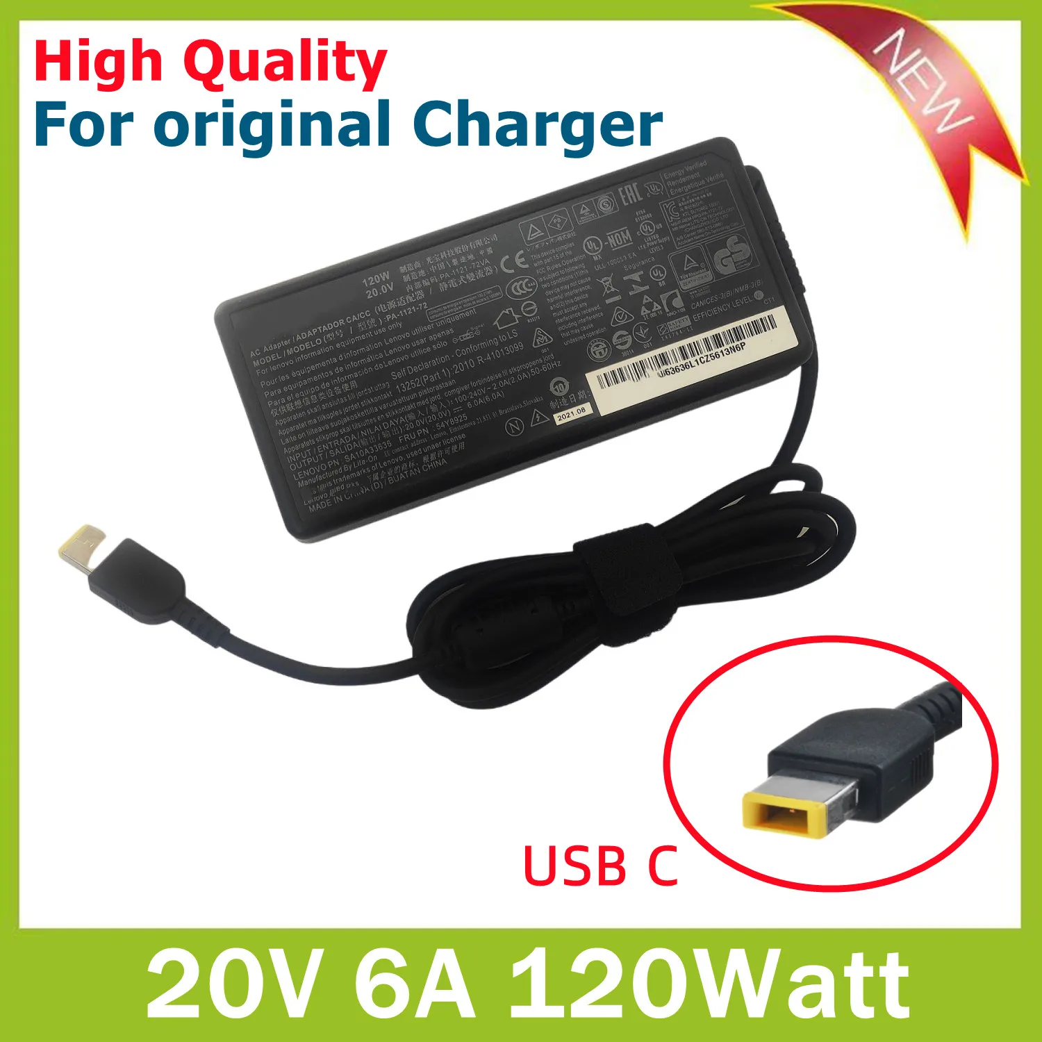 Adaptador Original de 20V 6A 120W USB C AC para Lenovo S4040 S4150 V530 C560 C460 S515 A7300 A5000 A7400 fuente de alimentación de PC todo en uno