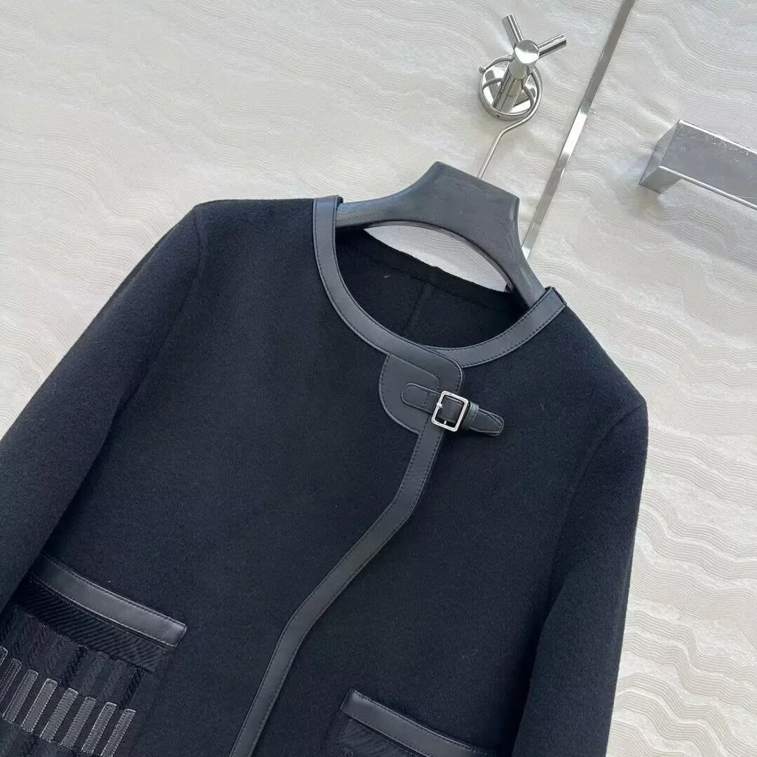 

Женская осенне-зимняя короткая куртка, качественная кашемировая шерсть в стиле пэчворк, элегантная и модная короткая куртка.