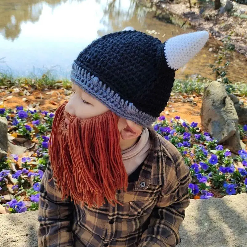 

Забавная вязаная шапка-бини с бородой и усами, 2 шт., зимняя и осенняя шапка для косплея родителей и детей