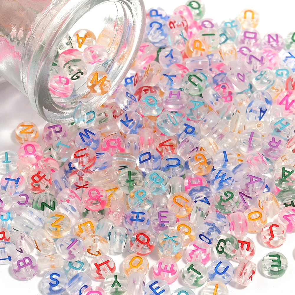 100 قطعة 7 مللي متر الاكريليك رسالة الخرز الملونة شفافة شقة مستديرة الأبجدية الخرز لصنع المجوهرات سوار ذاتي الصنع قلادة لوازم