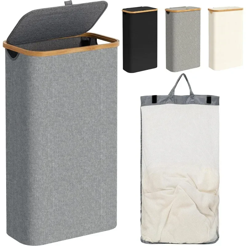 

63L Slim Laundry Hamper with Lid and Inner Removable Bag