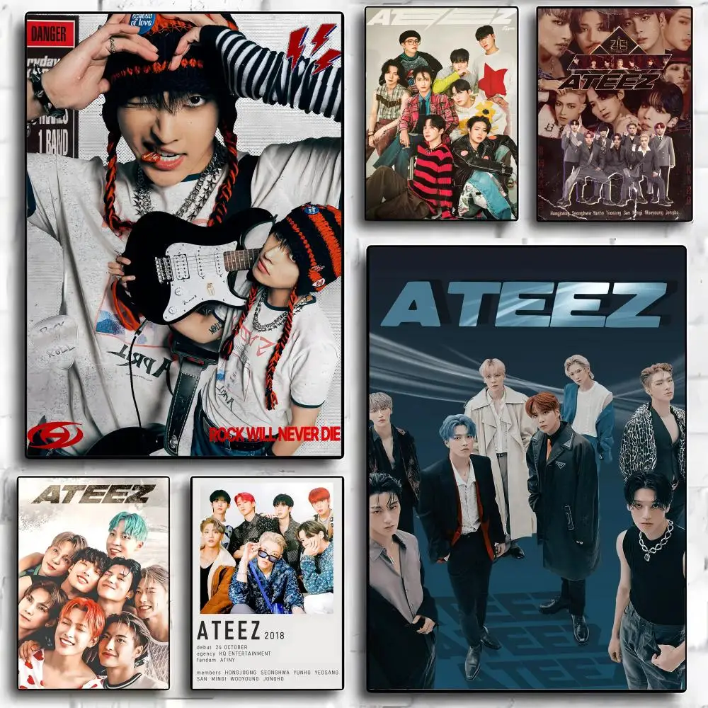A-Ateez Kpop Singer Group Poster Room Decor Waterproof Sticky For Home Bar Wall Art Decoration