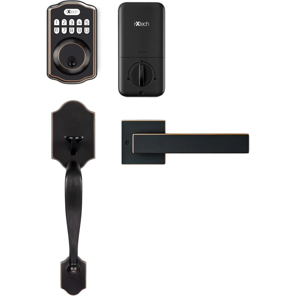 Home Keyless Entry Door Lock Deadbolt with Handle, Fits Standard Right and Left Hand Front Doors, Customizable Button Electroni