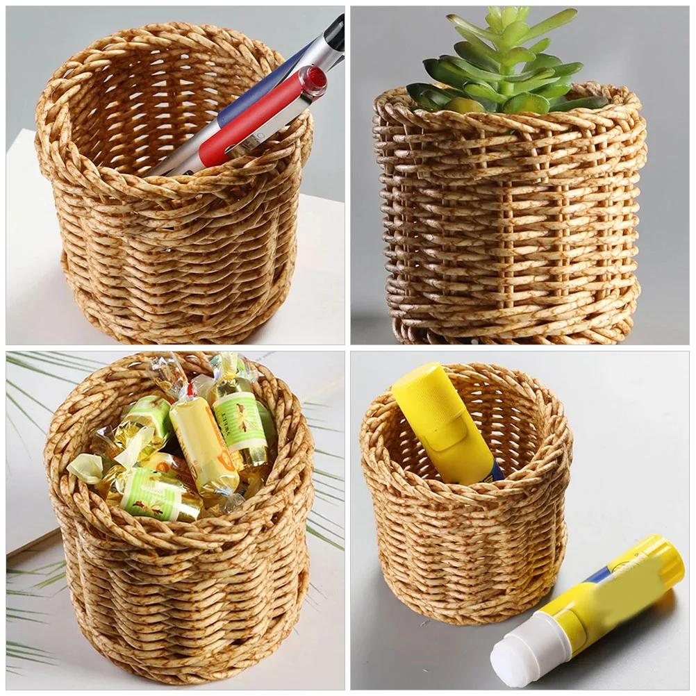 

Makeup Brush Storage Box Container Organizer with Lid Desk Pen Holder Utensil Toothbrush Basket Wicker Box Remote Control