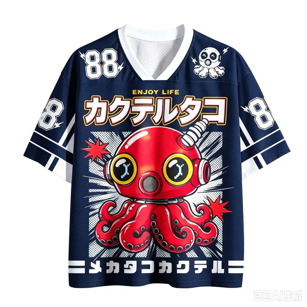 Harajuku Mechanischer Oktopus 3D-Druck Sport Schnelltrocknend Atmungsaktiv Herren V-Ausschnitt T-Shirt Outdoor Street Casual Cyberpunk Mode Eltern-Kind – Detail 4