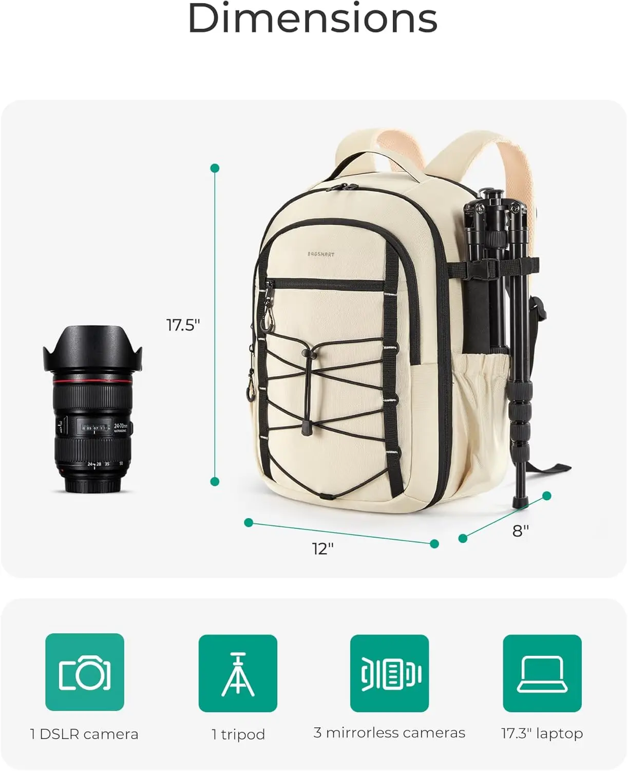 Mochila profesional para cámara DSLR, bolsa protectora para cámara, soporte para trípode y cubierta para lluvia, compartimento para portátil de 17 pulgadas, Dron