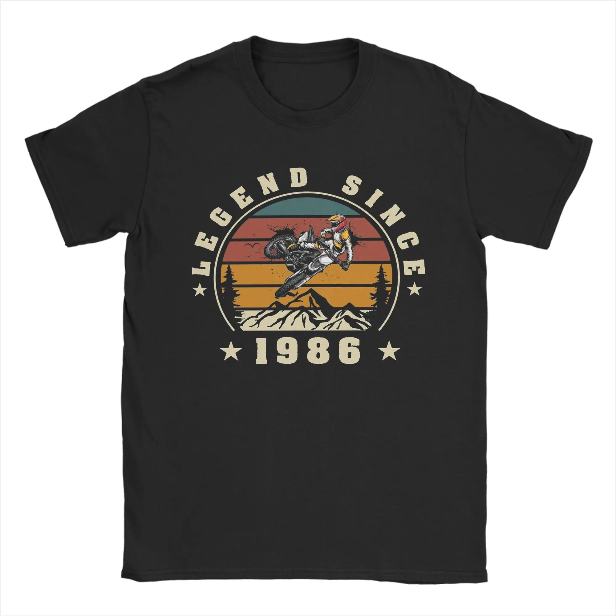 

40 Years Old Birthday Motocross Legend Since 1986 Men's T Shirts Funny Tee Shirt Short Sleeve Round Collar T-Shirt Cotton Gift