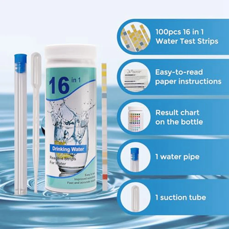 16-In-1 Water Test Strips Fluoride Test Kit 100 Strips Home Water Quality Test Kit