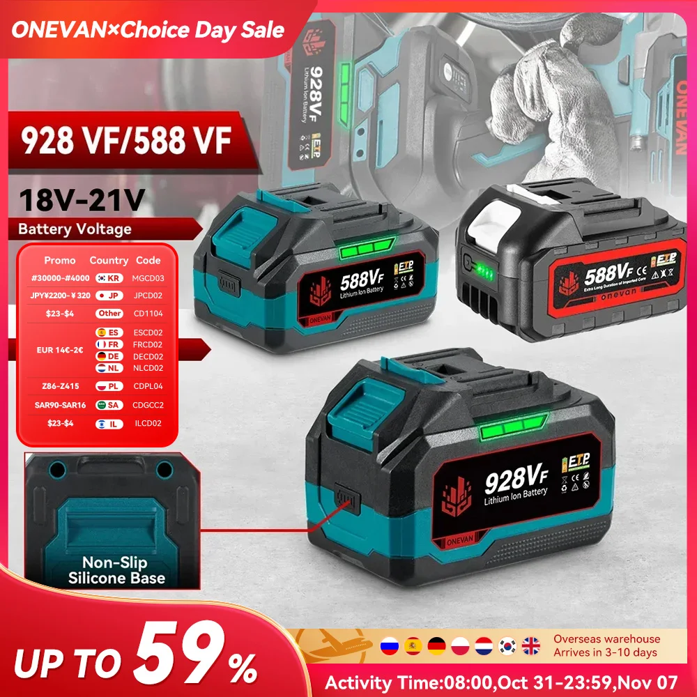 Akumulator litowy wielokrotnego ładowania 22900mAh 29900mAh bateria 588VF wskaźnik pojemności dla 21V 18V klucz elektryczny wiertarka elektronarzędzie