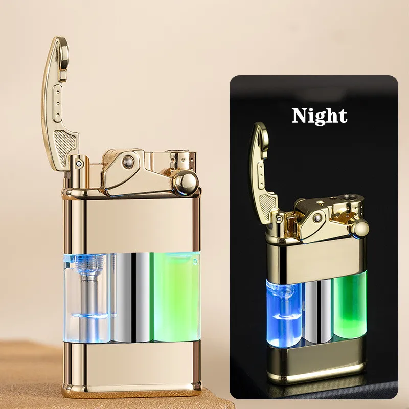 Rocker Switch Ignition Butane Gas Lighter Outdoor Windproof Turbo Torch Straight Green Flame Jet Cigar Lighter Men\'s Tools