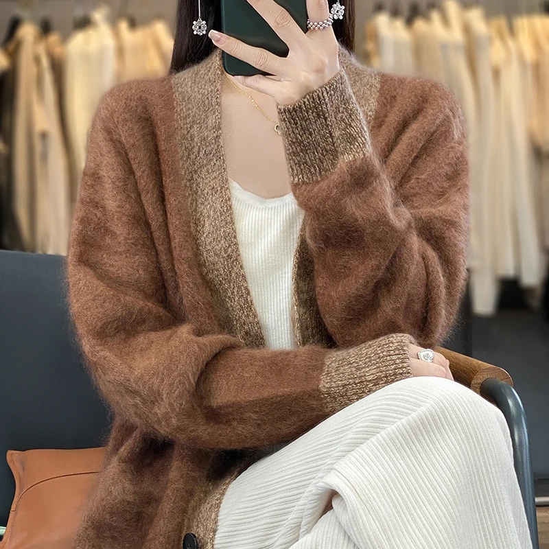 Comfy  Soft 100% Cashmere Cardigan Sweater Autumn And Winter  Women  Long Sleeve Knitwear Basic Elegant Warm  Clothing Tops