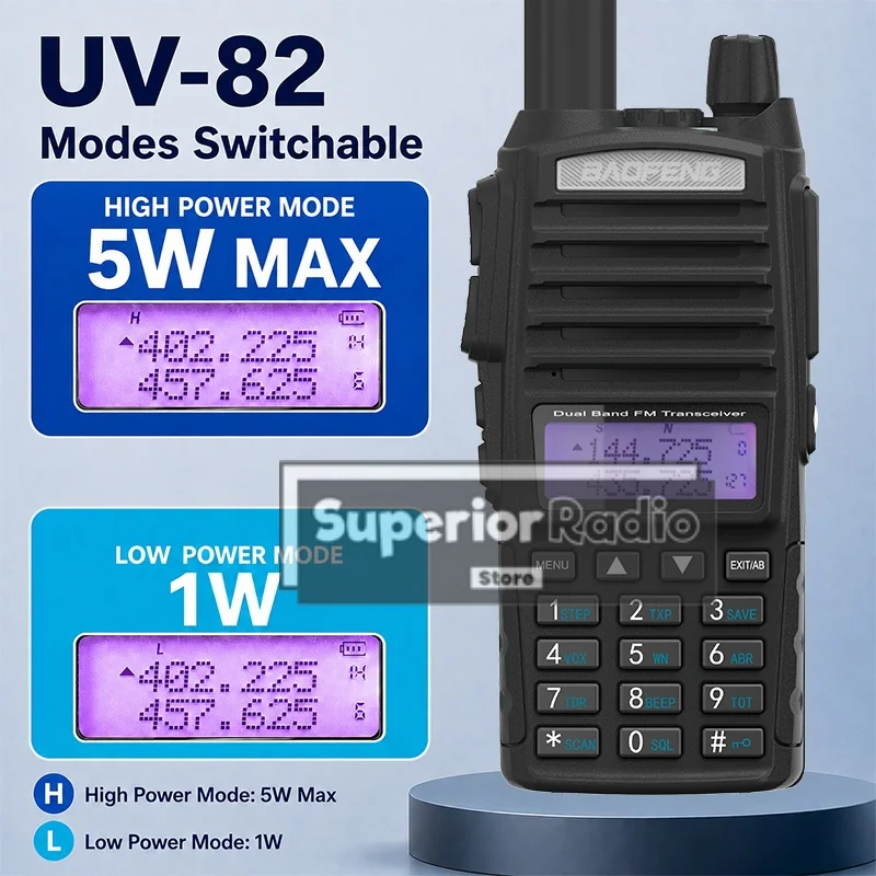 Baofeng UV-82 Walkie Talkie 5W 2000mAh FCC 144-148/420-450MHZ Dual Band Dual PTT Display 128CH For Outdoor Camping Two Way Radio