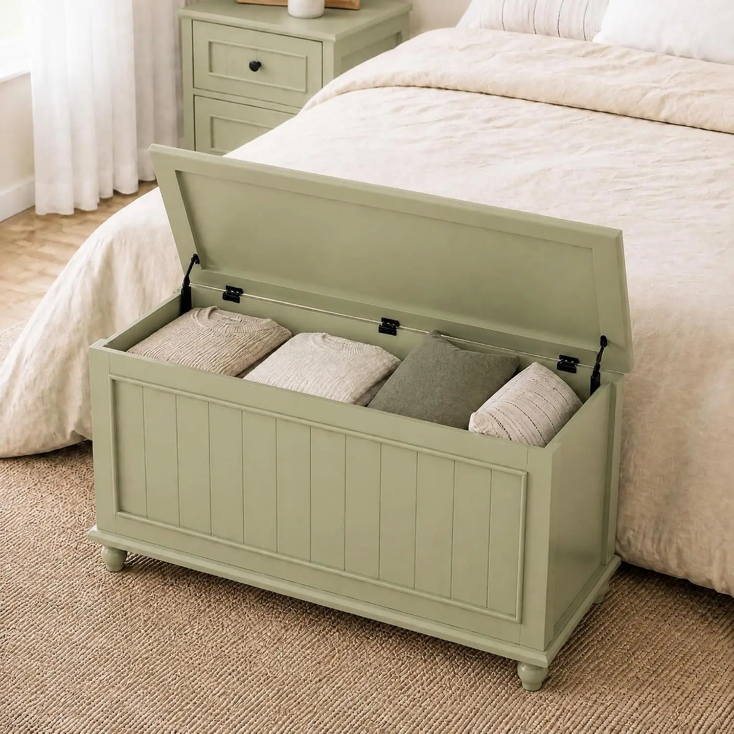 Vintage Wooden Storage Bench Flip Top Chest End of Bed Entryway 39.4'', Customized