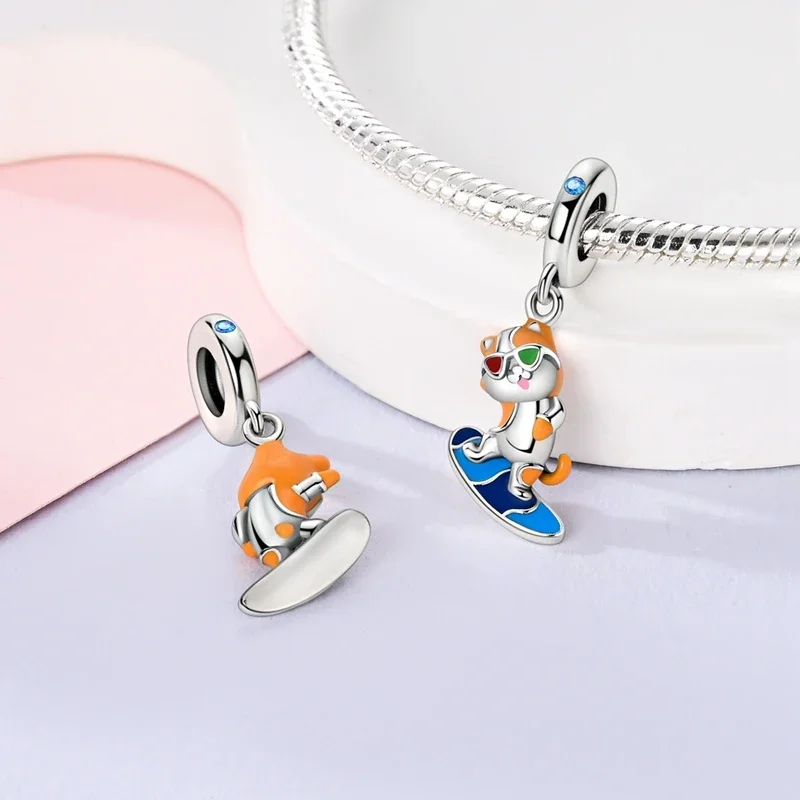 

Anniversary 925 Silver Color Cute Cat Blue Moon Owl Rabbit Mermaid Animal Charms Pendants Fit 925 Original Bracelets DIY Jewelry