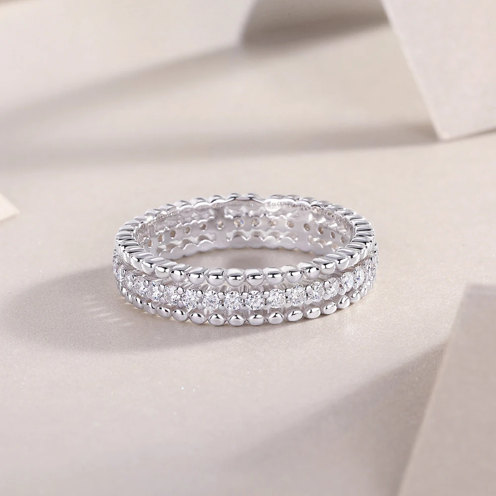 D Color All Moissanite Rings For Women 925 Sterling Silver 18K White Gold Plated Wedding Eternity Bands Sparking Diamond Jewelry