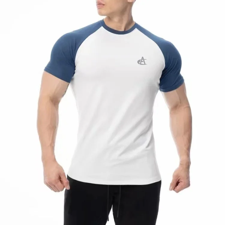 Mens Patchwork T-Shirts Muscle Slim Fit Moisture Wicking Gym Workout Tee Short Sleeveless Fitness Bodybuilding T Shirt