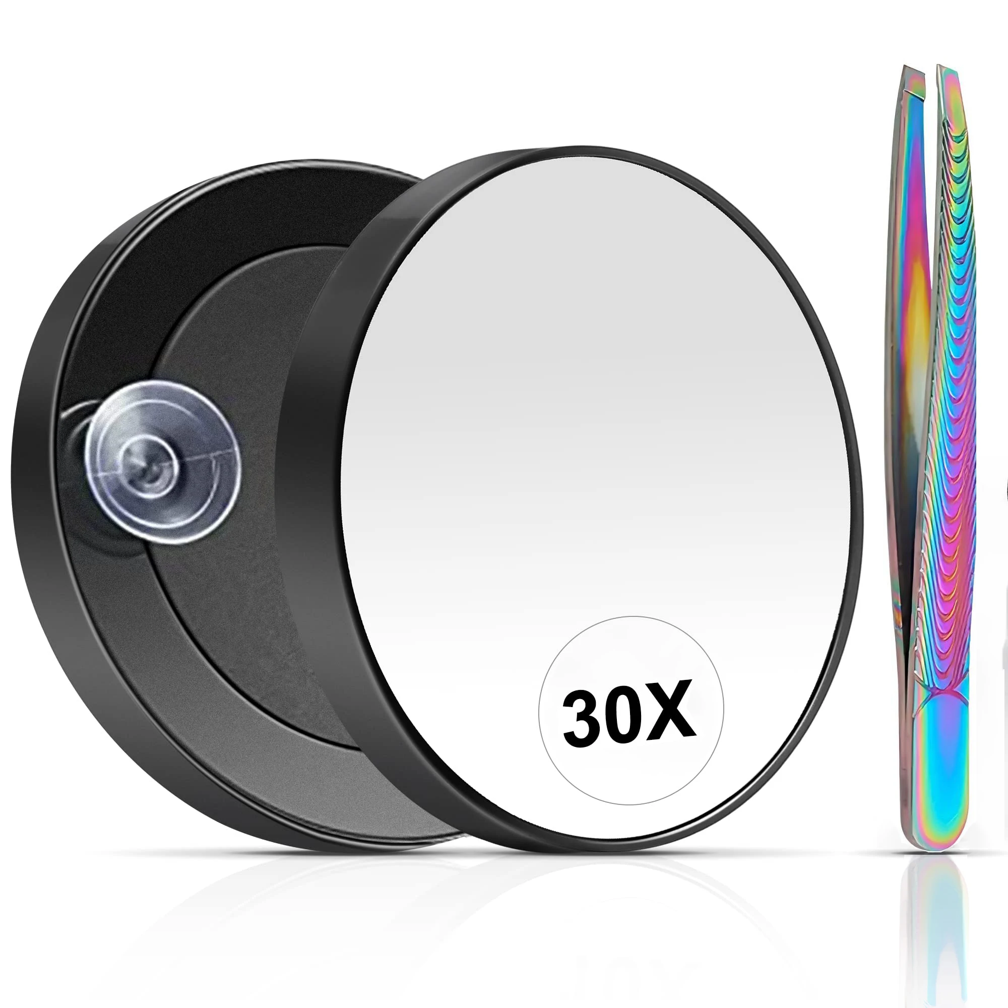 

30X Magnifying Mirror （Magnified Makeup Mirror ） with Fish Pattern Eyebrow Clip for Grooming & Travel