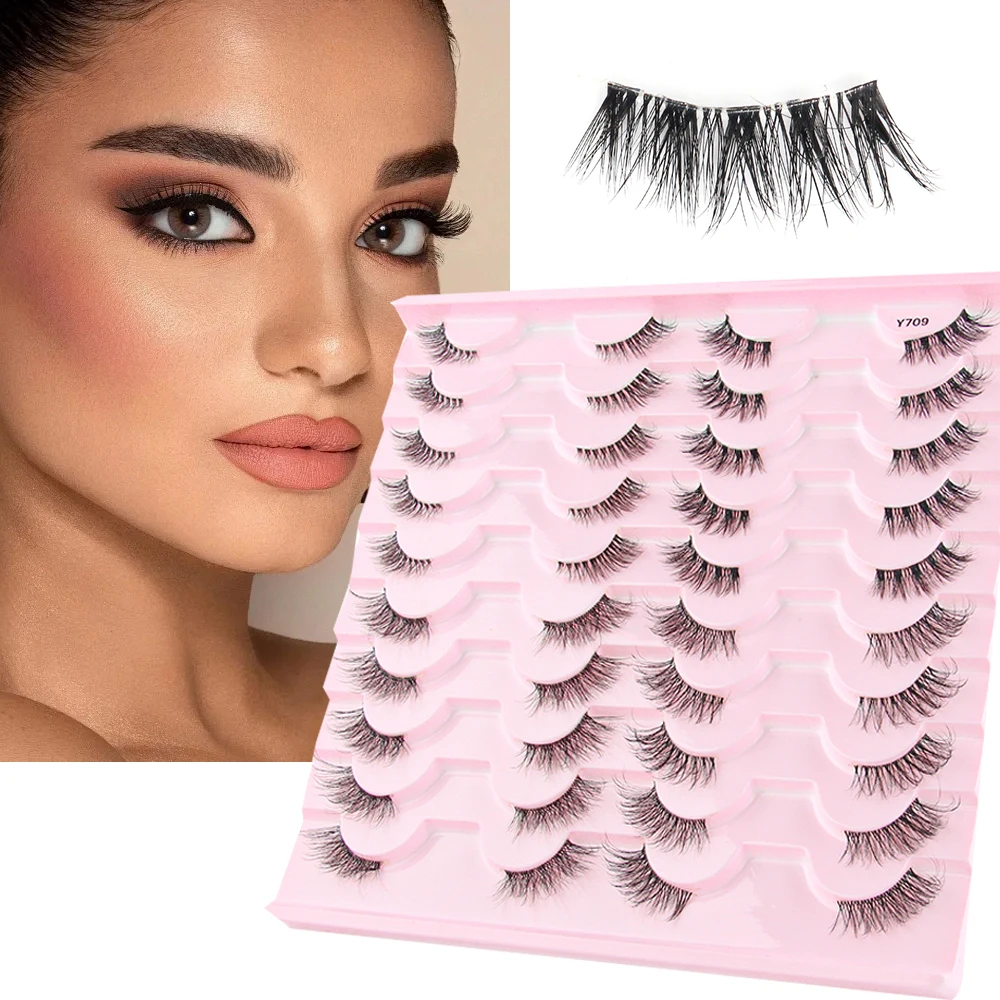 Demi cils naturels longs, 3/10/20 paires, faux cils, contaminants, 3D, vison, vente en gros, extension de cils moelleux, maquillage