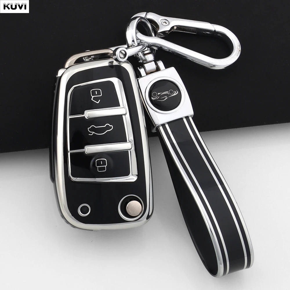 TPU Car Folding Key Case Cover Shell Fob For Audi A1 A3 8P 8L A4 A5 B6 B7 A6 A7 C5 C6 4F Q3 Q5 Q7 Q8 TT S3 S4 S6 RS Accessories