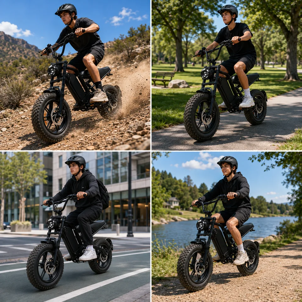 1000W Peak Motor Electric Bike 48V15Ah Removable Battery 16*4.0 Fat Tire E-bike 25MPH Max Speed Dual Suspension 7 Speed Retro Ebike for Adults image 7