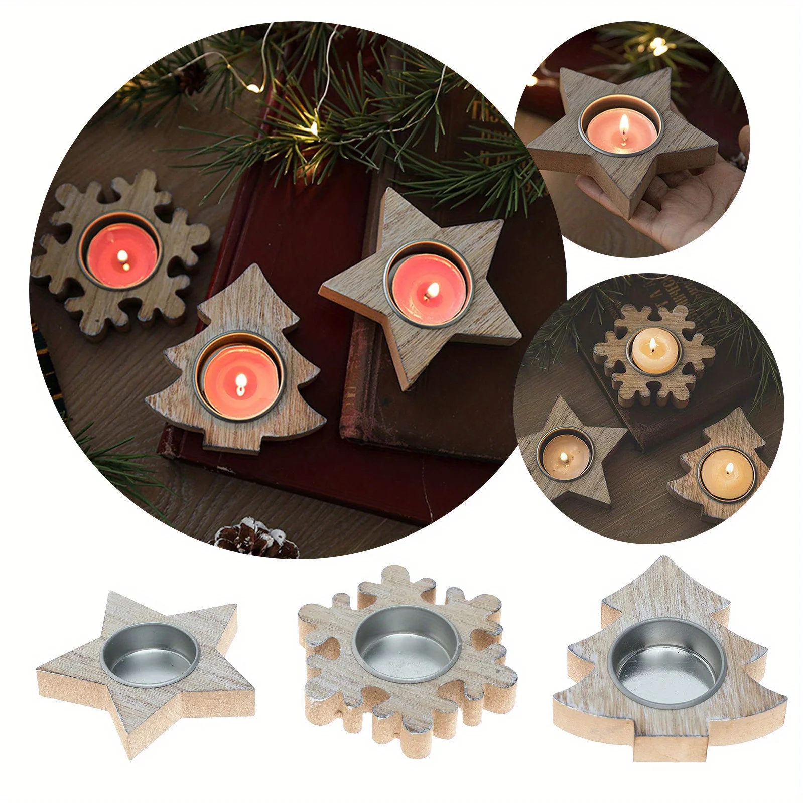 Weihnachten Holz Kerzenständer Kerzenhalter Stern/Schneeflocke/Weihnachtsbaum Fenster Desktop Dekoration Weihnachten Dekor Kerzenlicht Ständer