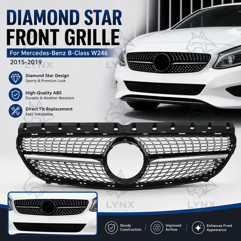For 2015-2019 Mercedes-Benz B-Class W246 Diamond Star Black Front Grille Mesh Bumper Inlet